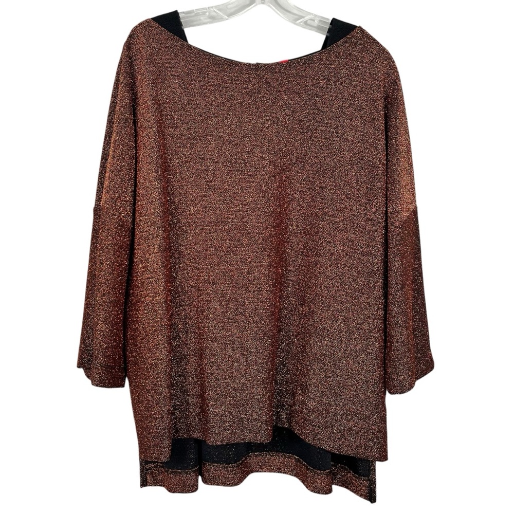 IC By Connie K Orange Metallic Glitter Knit Poncho Top Blouse Medium M Artsy